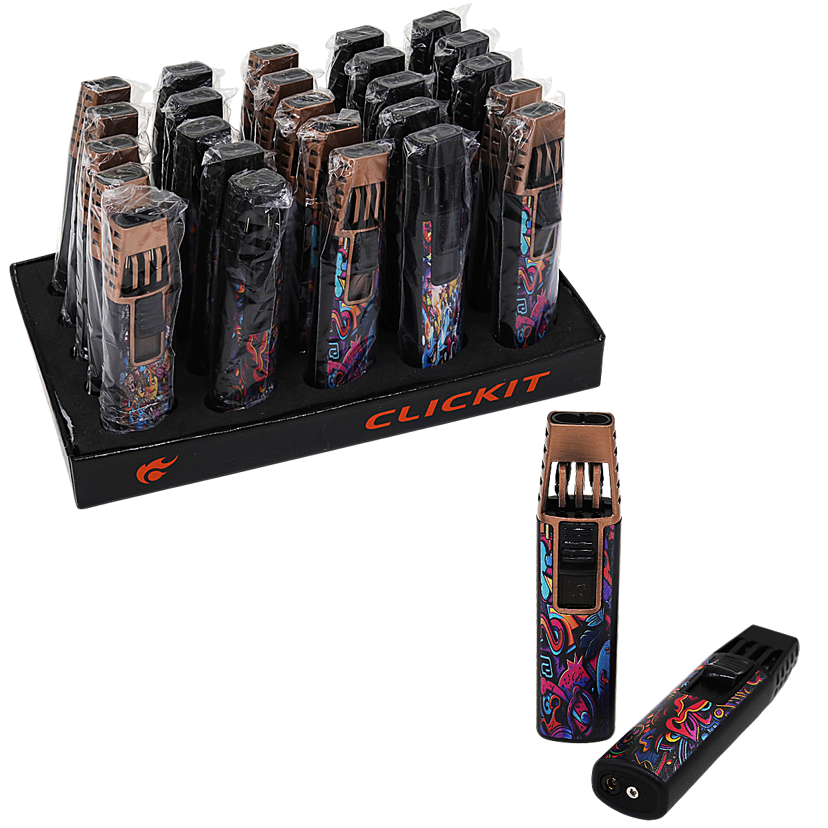 Clickit Double Torch Lighters (GH-0260) | 25 Count Display | Assorted Colors product image